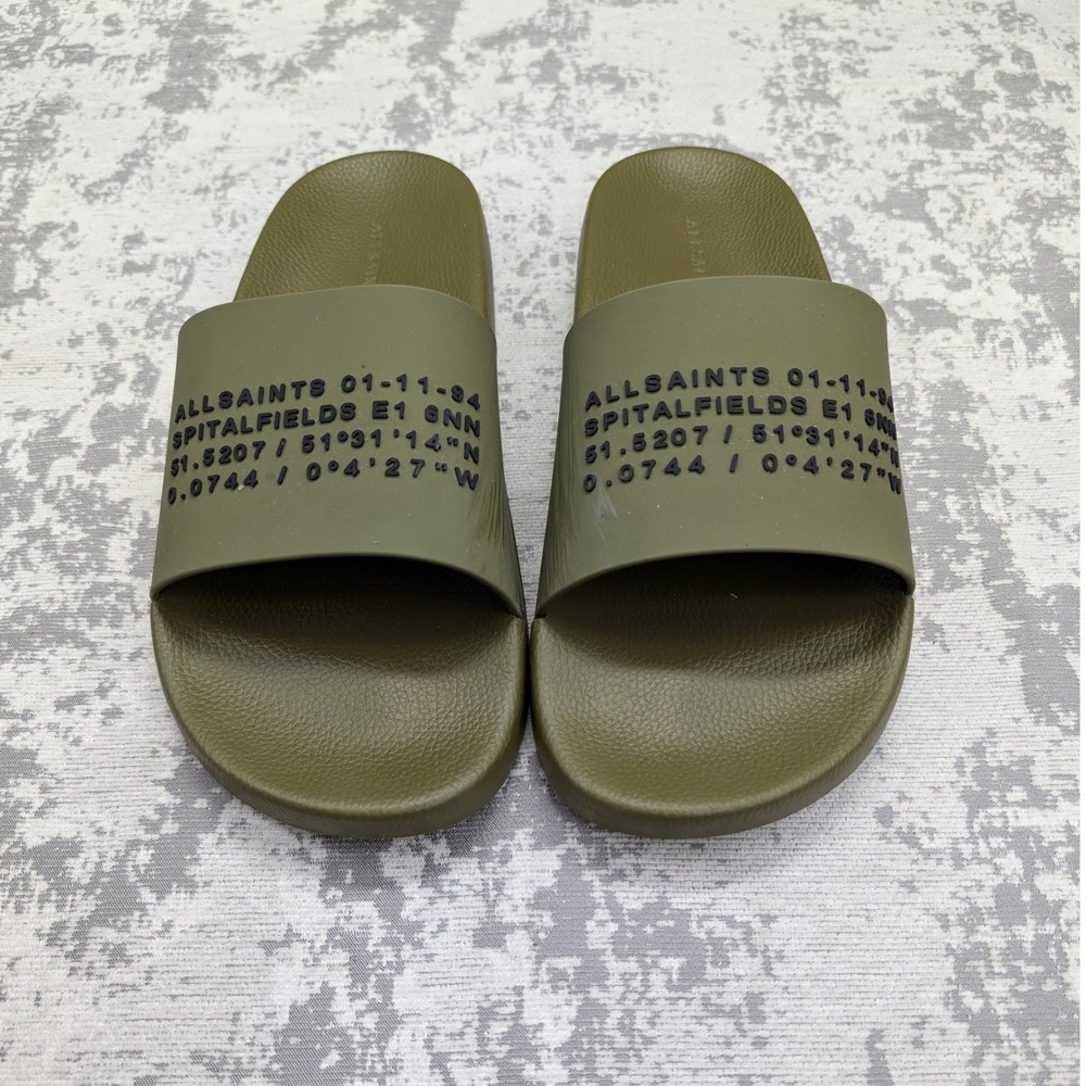 AllSaints Mens Olive Green Slides Sandals Size 12 US 45 EU‎ 11 UK Renegade